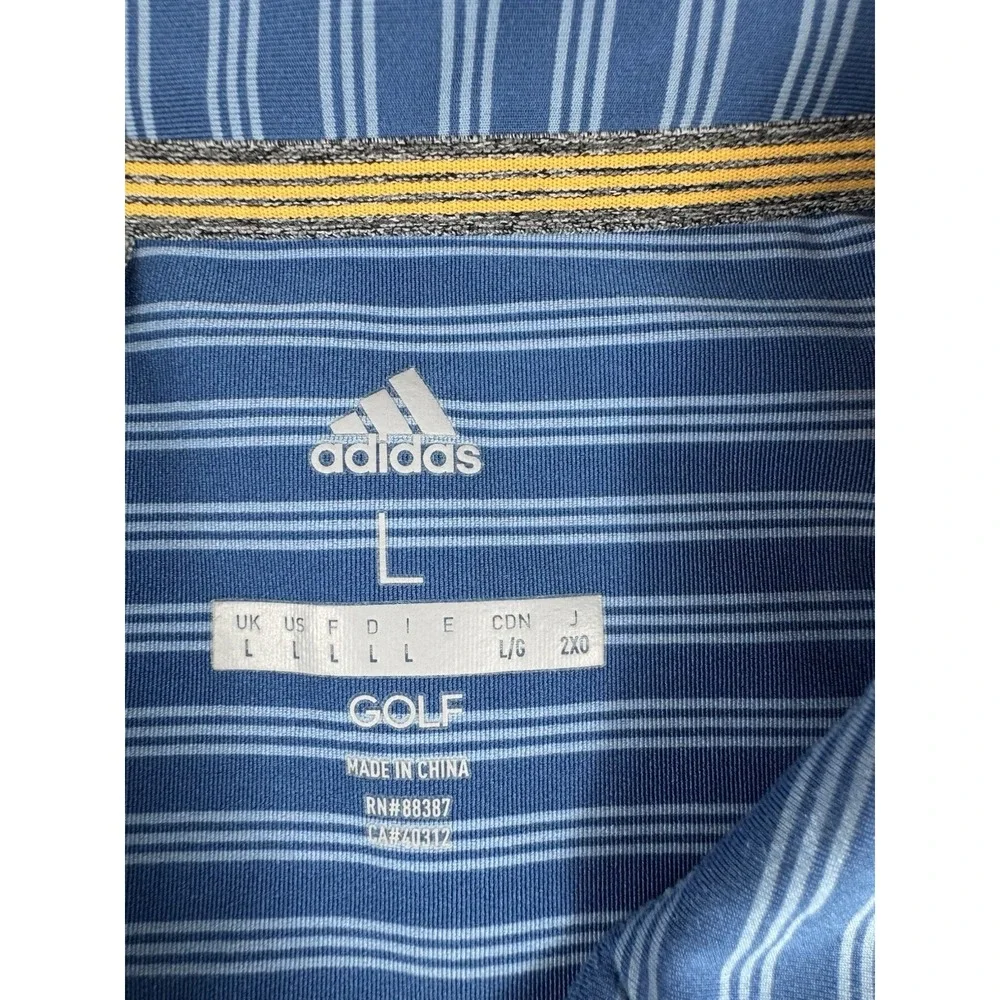 Adidas‎ Golf Polo Mens Large Blue Striped Performance Short Sleeve Stretch EUC